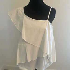 White Asymmetrical Ruffle Blouse from Anthropology